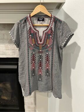 Johnny Was Gray Gaia Boho Drape Top Medium